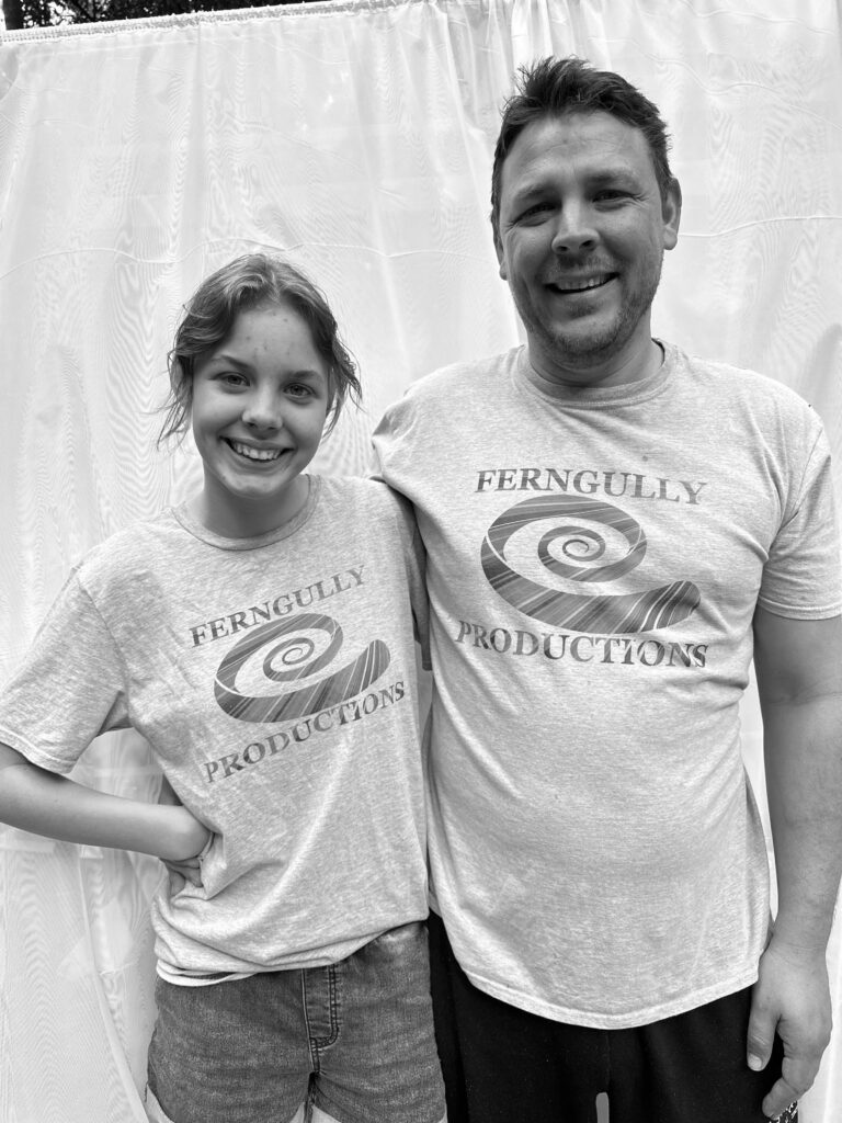 Liam, founder of Ferngully Productions, with his daughter